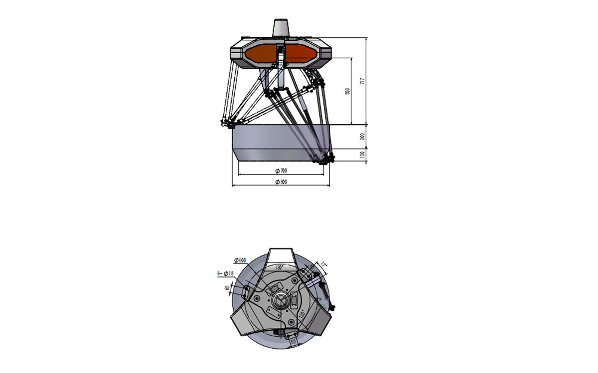 Technical Drawing of BAT800-S3 Delta Robot