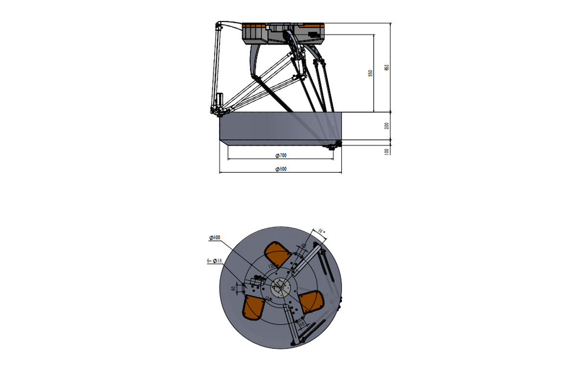 Technical Drawing of BAT800M-E3 Delta Robot