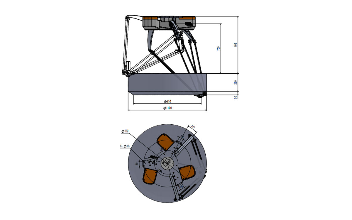 Technical Drawing of BAT1100M-E3 Delta Robot