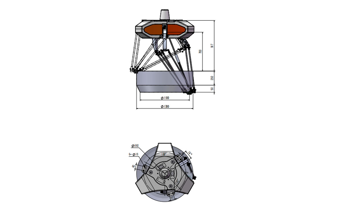 Technical Drawing of BAT1300-S6 Delta Robot