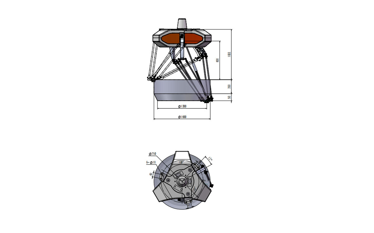 Technical Drawing of BAT1600-S6 Delta Robot