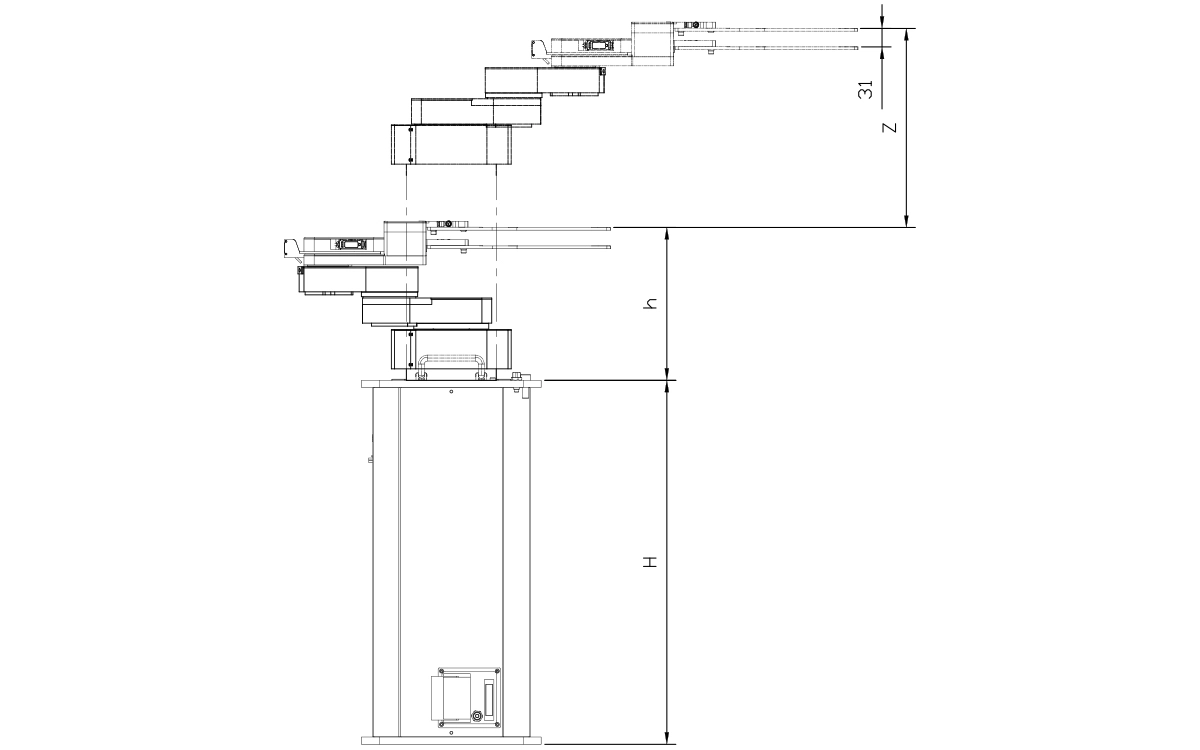 Technical Drawing of Lobster200Z300S-T0X5-V Wafer Robot